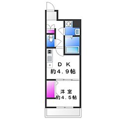 GARDENIA高井田 3階1DKの間取り