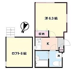 アミューズ中野五番館 1階1Kの間取り