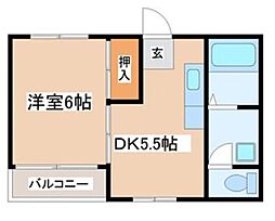 イーストハウス 1Kの間取図画像