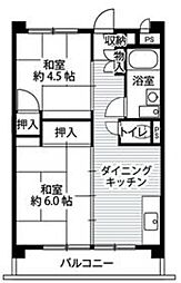 ビレッジハウス向台タワー1号棟 6階2DKの間取り