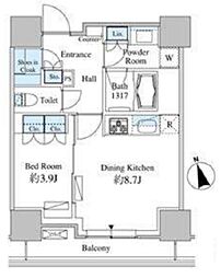 ベルファース芝浦タワー 1DKの間取図画像