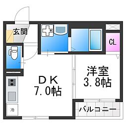 ロイヤルコートあびこ 1DKの間取図画像