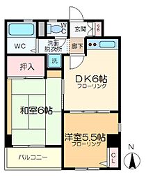 グリーンサイド 4階2DKの間取り