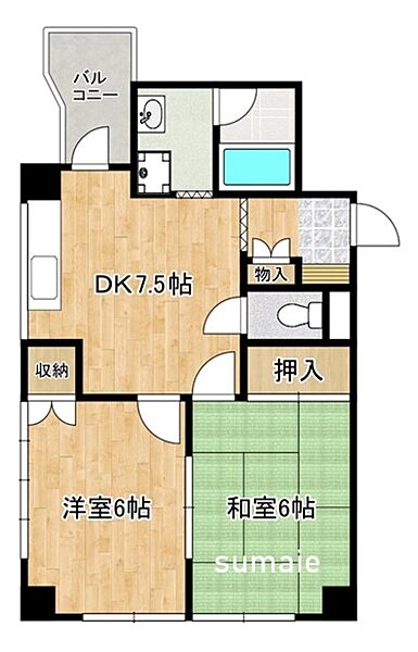 中村ビル 301｜埼玉県川口市幸町３丁目(賃貸マンション2DK・3階・43.74㎡)の写真 その2