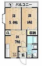 グレイスコート幸 2DKの間取図画像