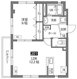 ビューノ 2階1LDKの間取り