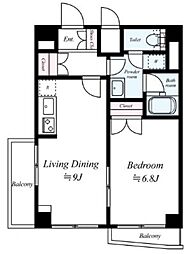 ルーブル大森山王 1LDKの間取図画像