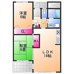 アートヒルズ 2階2LDKの間取り