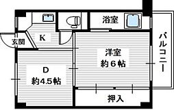 ビレッジハウス木戸1号棟 1DKの間取図画像