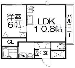 グランコスモ交野 1LDKの間取図画像