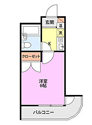 レジデンシャル万代 1Kの間取図画像