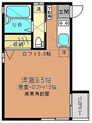 コートK 2階ワンルームの間取り