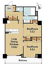 ミッドオアシスタワーズタワー棟 2LDKの間取図画像