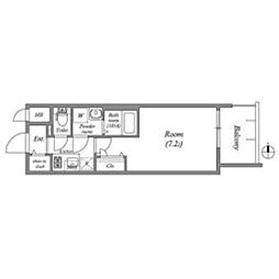 近鉄けいはんな線 長田駅 徒歩7分の賃貸マンション 14階1Kの間取り