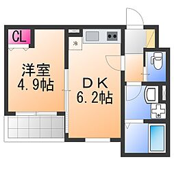 ヴェルメゾン松原東新町 1DKの間取図画像