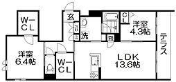 シャーメゾン ブルーム 楠葉 2LDKの間取図画像