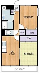 グリーンヒルズA棟 2DKの間取図画像