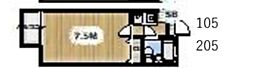 ペルソンヌ下依知 1Kの間取図画像
