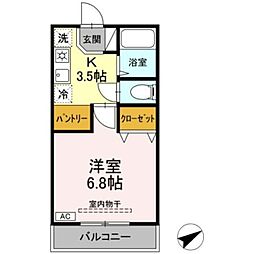ウェール 1階1Kの間取り