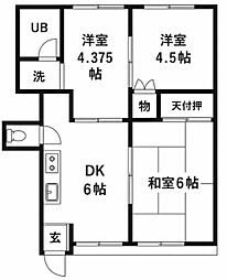 明和コーポB棟 3DKの間取図画像