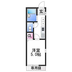 TJ杭ノ瀬II 1Kの間取図画像