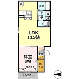 プレミールカメゾン 2階1LDKの間取り