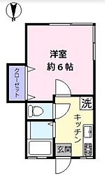 カーサ暁 1Kの間取図画像