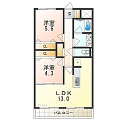 Apice 2LDKの間取図画像