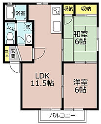 アメリオ闘竜A棟 2LDKの間取図画像