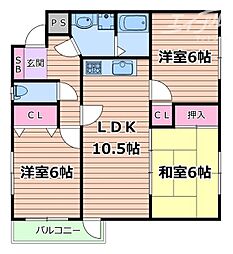 シェリール 2階3LDKの間取り