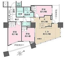 ザ・パークハウス西新宿タワー60 3LDKの間取図画像