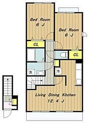 JR横浜線 橋本駅 バス12分 北公園入口下車 徒歩3分の賃貸アパート 2階2LDKの間取り