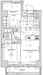 アークマーク王子 12階2LDKの間取り