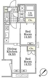 BRICK RESIDENCE 目黒本町 1階2DKの間取り