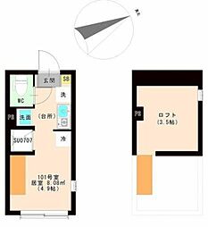 ＪＵＮＥ 1階ワンルームの間取り