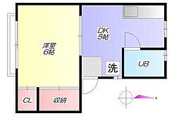 コーポパピヨン 2階1DKの間取り