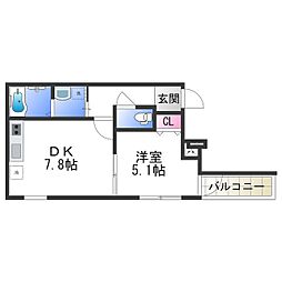 フジパレス今川駅東1番館 1Kの間取図画像