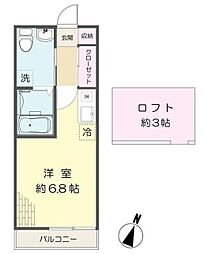 ハイツエノキ 2階1Kの間取り
