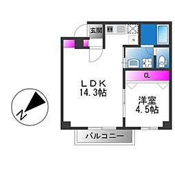 レクラン林寺 1LDKの間取図画像
