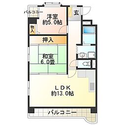 レグルス我孫子 2LDKの間取図画像