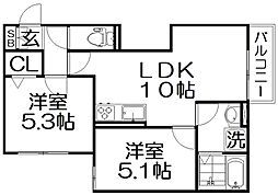 リニュエラ香里園 2LDKの間取図画像