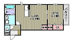 メイト北花田7号館 1LDKの間取図画像