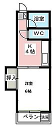 スワンハイツ 1Kの間取図画像