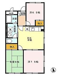 ヴェルドミール 2階3DKの間取り