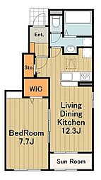 コンコルド 1階1LDKの間取り