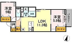 セレスティア西亀有 2LDKの間取図画像