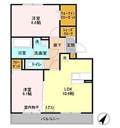 カーザ・ビアンカ 2LDKの間取図画像