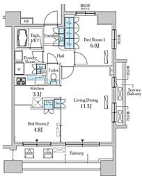 パークアクシス幡ヶ谷 2LDKの間取図画像