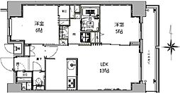 エスレジデンス王子ノール 11階2LDKの間取り