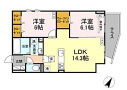 Serene Tera(セリーン テラ) 2LDKの間取図画像